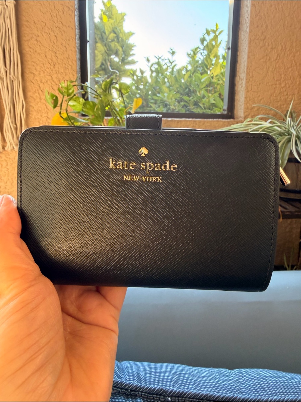 Kate Spade Black Saffiano Leather Zip Wallet with Gold Logo REDUCED